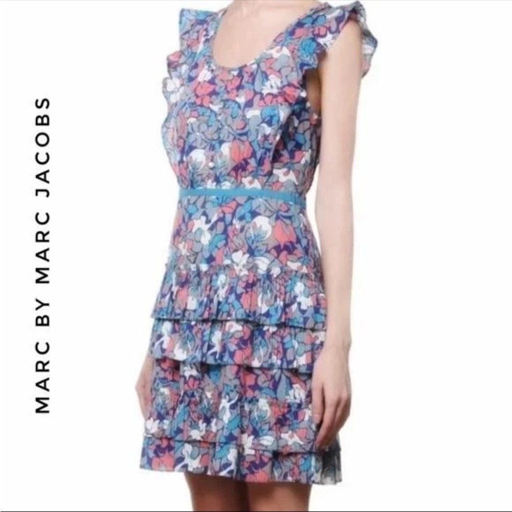 MARC by MARC JACOBS Y2K 100% Cotton Floral Ruffle Tiered Tie Back Mini Dress 6